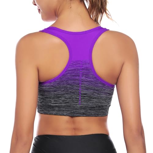 Sykooria Damen Sport BH Gepolstert Bustier Damen BH ohne Buegel Racerback Push up BH mit Farbverlauf Sport Top für Yoga Fitness, Violett, L von Sykooria