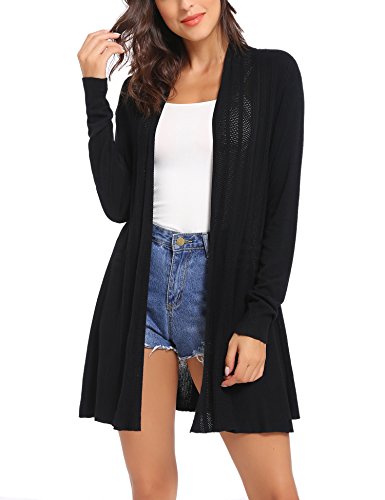 Sykooria Damen Strickcardigan Lang Einfarbig Lustig Langarm Cardigan Langarmshirt mit Leichter Schwarz,M von Sykooria