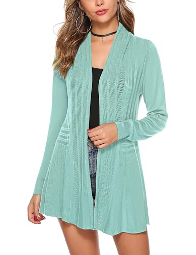 Sykooria Strickjacke Damen Lang Leichte Cardigan Sommer Herbst Gestrickt Strickpullover Offene Pullover Elegant Longstrickjacke Weinrot XXL von Sykooria