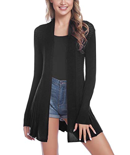 Sykooria Strickjacke Damen Lang Leichte Cardigan Sommer Herbst Gestrickt Strickpullover Offene Pullover Elegant Longstrickjacke Schwarz XL von Sykooria