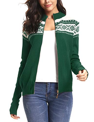 Sykooria Damen Strickjacke Weihnachten Jacke Langarm Cardigan Wärme Outwear Sweater mit Stehkragen und Reißverschluss von Sykooria