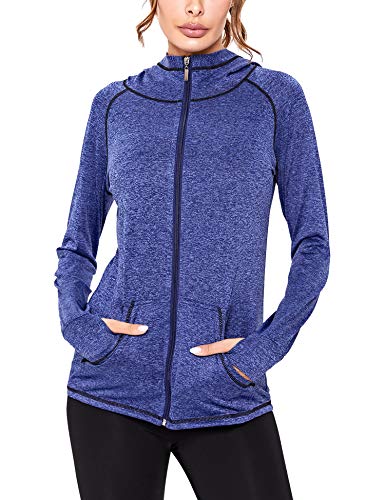 Sykooria Damen Sweatjacke Langarm Trainingsjacke Laufjacke Hoodie Leichte Atmungsaktiv Sportjacke voll Zip Kapuzenjacke mit Daumenloch und Seitentasche Fitness von Sykooria