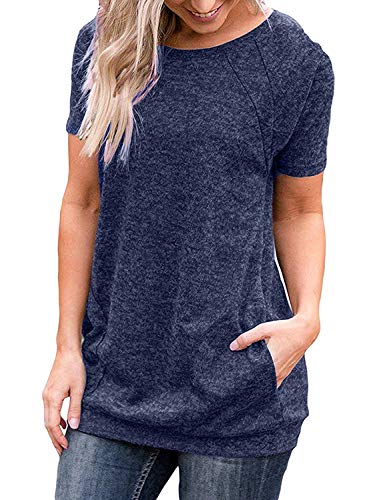 Sykooria Damen Sykooria Dames T-Shirt Ronde Hals korte mouwen Casual bovenstuk Longshirt zomer T Shirt, Navy Blau, S EU von Sykooria