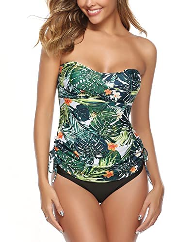 Sykooria Damen Tankini Bauchweg Sexy Zweiteilig Push up Top Oberteil mit Einstellbarer Bikinislip Blumendruck Tankinis für Damen Sommer Badeanzug Set, Weißer Hintergrund S von Sykooria