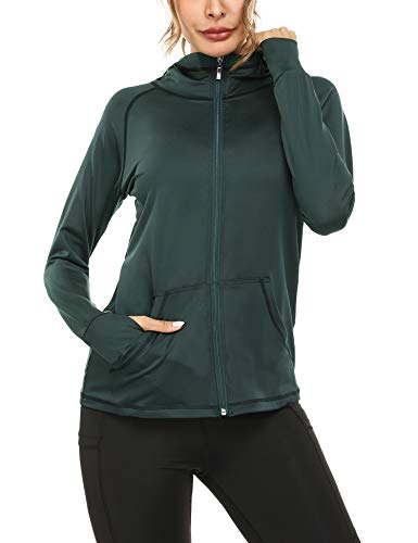 Sykooria Damen Sweatjacke Langarm Trainingsjacke Laufjacke Hoodie Leichte Atmungsaktiv Sportjacke voll Zip Kapuzenjacke mit Daumenloch und Seitentasche Fitness von Sykooria