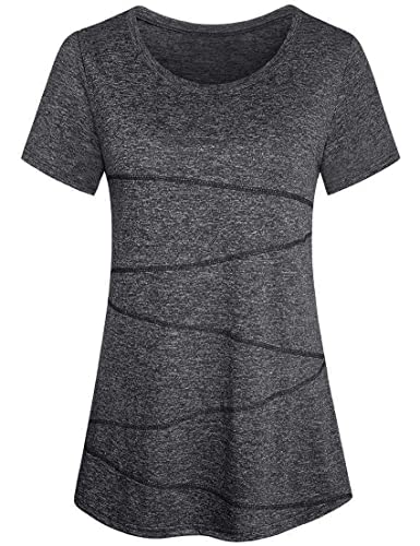 Sykooria Damen Sport Fitness T-Shirt Kurzarm Rundhals Laufshirt Trainingsshirt Leicht Atmungsaktiv Shortsleeve Gym Fitness Yoga Top, Grau S von Sykooria