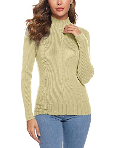 Sykooria Feinstrickpullover Damen Langarm Strickpullover Rundhals Mock Neck Elegant Rollkragenpullover Solide Pullover Basis Winterpullover für Herbst Winter Hellgrün L von Sykooria