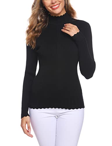 Sykooria Feinstrickpullover Damen Langarm Strickpullover Rundhals Mock Neck Elegant Rollkragenpullover Solide Pullover Basis Winterpullover für Herbst Winter Schwarz M Sykooria Feinstrickpullover Damen Langarm Strickpullover Rundhals Mock Neck Elegant Rollkragenpullover Solide Pullover Basis Winterpullover für Herbst Winter Schwarz M von Sykooria