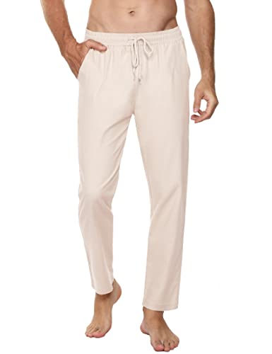 Sykooria Sommer Leinen Hose Herren Lang Freizeithose Leichte Sommerhose Strandhosen mit Kordelzug Casual Stoffhose Schlupfhose Herrenhose mit Taschen, Cremeweiß XL von Sykooria