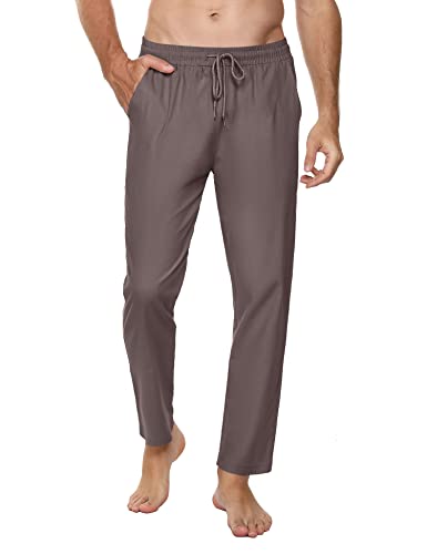 Sykooria Sommer Leinen Hose Herren Lang Freizeithose Leichte Sommerhose Strandhosen mit Kordelzug Casual Stoffhose Schlupfhose Herrenhose mit Taschen, Dunkelgrau XL von Sykooria
