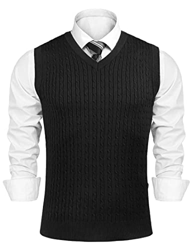 Sykooria Herren Pullunder Ärmellos V-Ausschnitt Strickweste Sleeveless Strick Pullover Winter Klassisch Gestrickte Weste, Schwarz S von Sykooria