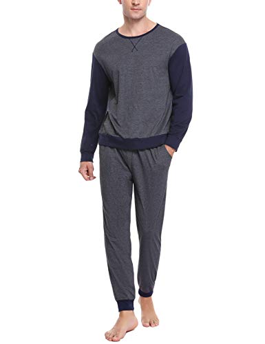 Sykooria Herren Schlafanzug lang mit Bündchen aus Baumwolle Zweiteiliger Pyjama Herren lang, Langarm Shirt & Schlafanzughose, C-Dunkelgrau M Sykooria Herren Schlafanzug lang mit Bündchen aus Baumwolle Zweiteiliger Pyjama Herren lang, Langarm Shirt & Schlafanzughose, C-Dunkelgrau M von Sykooria