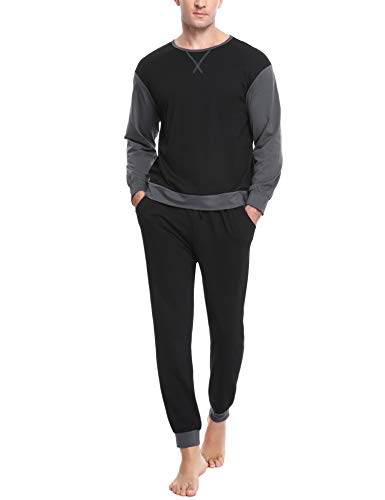 Sykooria Herren Schlafanzug lang mit Bündchen aus Baumwolle Zweiteiliger Pyjama Herren lang, Langarm Shirt & Schlafanzughose, C-Schwarz M Sykooria Herren Schlafanzug lang mit Bündchen aus Baumwolle Zweiteiliger Pyjama Herren lang, Langarm Shirt & Schlafanzughose, C-Schwarz M von Sykooria