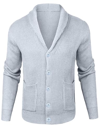 Sykooria Herren Strickjacke Cardigan Feinstrick Männer Pullover Grobstrick mit V-Ausschnitt und Taschen- Verdicken von Sykooria