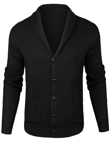 Sykooria Herren Strickjacke Cardigan Feinstrick Männer Pullover Grobstrick mit V-Ausschnitt und Taschen von Sykooria