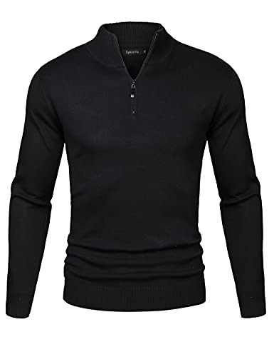 Sykooria Pullover Herren Stehkragen 1/4 Half Zip Arbeitspullover Baumwolle Rollkragenpullover Stretch Winterpullover Herbst Winter Langarm Poloshirt Sweater von Sykooria