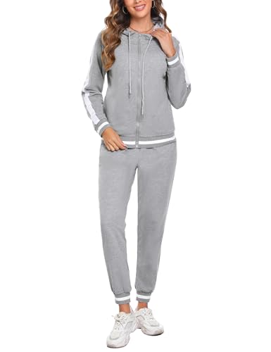 Sykooria Damen Trainingsanzug Hausanzug Set Jogginganzug Baumwolle Sportanzug Fitness Outfit Freizeitanzug Zweiteiler Kapuzenpullover und Hose XL von Sykooria