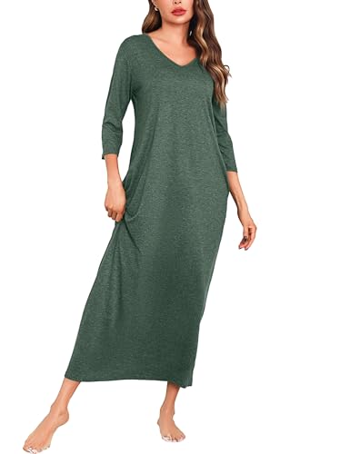 Sykooria Leversic Nachthemd Damen Lang Baumwolle Nachtkleid Schlafshirt Oversize 3/4 Ärmel Nachthemden für Damen mit V-Ausschnitt, 1019-Dunkelgrün, XL Sykooria Leversic Nachthemd Damen Lang Baumwolle Nachtkleid Schlafshirt Oversize 3/4 Ärmel Nachthemden für Damen mit V-Ausschnitt, 1019-Dunkelgrün, XL von Sykooria