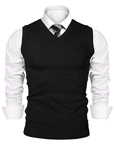 Sykooria Pullover Herren Ärmellose Pullunder V-Ausschnitt Strick Pullover Strickweste Einfarbig Winter Baumwolle Pulli Weste für Männer, Schwarz M von Sykooria