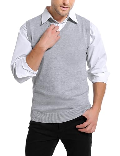Sykooria Pullover Herren Pullunder V-Ausschnitt Baumwoll Strickweste Ärmellose Weste Einfarbig Männer Strickpullover Casual Winter Sleeveless Strickpulli, Grau XL von Sykooria