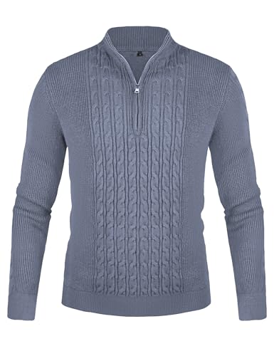 Sykooria Pullover Herren Stehkragen 1/4 Half Zip Strickpullover Langarm Rollkragenpullover Warm Herbst Winterpullover Freizeit Sweater von Sykooria