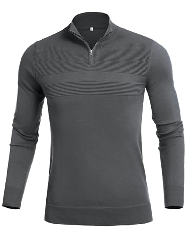 Sykooria Pullover Herren Strick-Troyer Pulli Langarm Stehkragen Strickpullover mit 1/4 Zipper Casual Sweater Feinstrick Herbst Winter Rolli Arbeitspullover, Dunkelgrau L von Sykooria