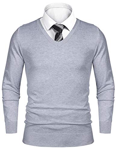 Sykooria Pullover Herren V Ausschnitt Strickpullove Langarm Baumwolle Sweater Business Stretch Feinstrickpullover Herbst Winter,für Hemd(Grau,S) von Sykooria