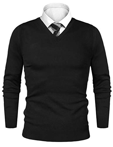 Sykooria Pullover Herren V Ausschnitt Strickpullove Langarm Baumwolle Sweater Business Stretch Feinstrickpullover Herbst Winter,für Hemd(Schwarz,XXL) von Sykooria