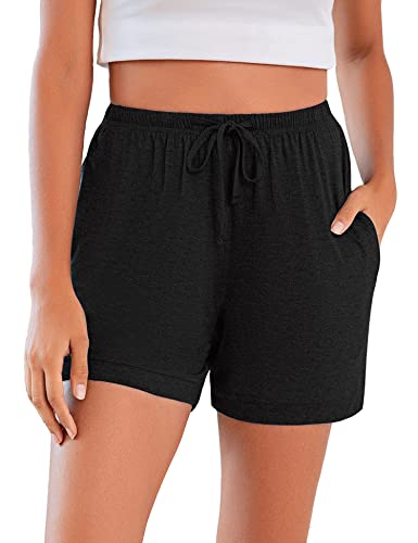 Sykooria Schlafanzughose Damen Kurz Pyjamahose Sporthose Kurz Sommer High Waist Kurze Hosen Nachtwäsche Shorts aus Baumwolle mit Taschen für Schlaf Sport Yoga, C-Schwarz, S von Sykooria