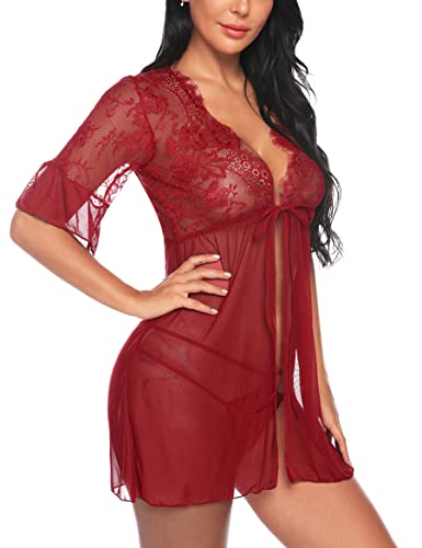 Sykooria Damen Femme Chemise de Nuit Pyjama-Sets, A-Rouge, L von Sykooria