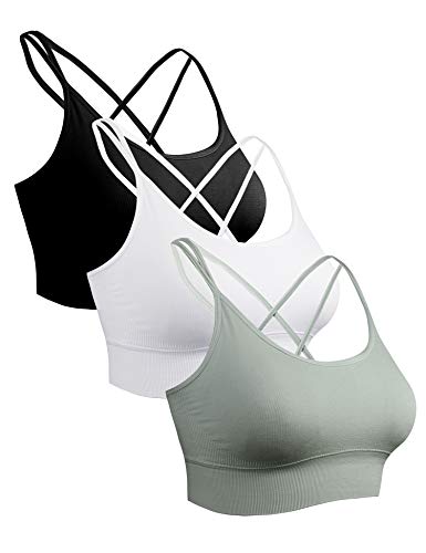 Sykooria Sport BH Damen Gepolstert Bustier Damen BH ohne Buegel Spaghettiträger Cross Back Design Push up BH Sport Bra Top für Yoga Fitness, Schwarz+Weiß+Grün L von Sykooria