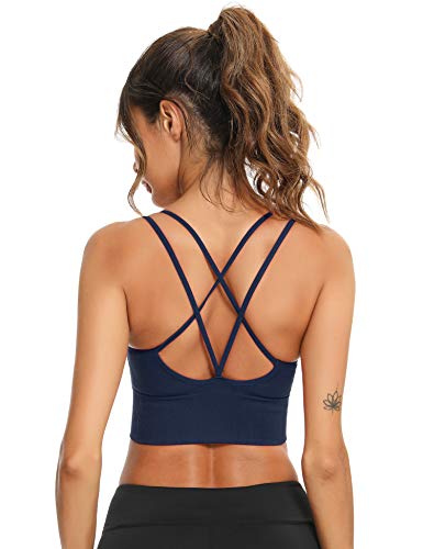 Sykooria Sport BH Damen Gepolstert Bustier Damen BH ohne Buegel Spaghettiträger Cross Back Design Push up BH Sport Bra Top für Yoga Fitness, Blau S von Sykooria