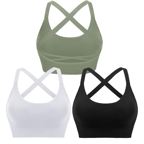 Sykooria Sport BH Damen Gepolstert Bustier Damen BH ohne Buegel Spaghettiträger Cross Back Design Push up BH Sport Bra Top für Yoga Fitness, C-2pcs Schwarz+Weiß+Grün, XL Sykooria Sport BH Damen Gepolstert Bustier Damen BH ohne Buegel Spaghettiträger Cross Back Design Push up BH Sport Bra Top für Yoga Fitness, C-2pcs Schwarz+Weiß+Grün, XL von Sykooria