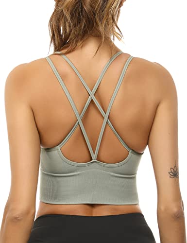 Sykooria Sport BH Damen Gepolstert Bustier Damen BH ohne Buegel Spaghettiträger Cross Back Design Push up BH Sport Bra Top für Yoga Fitness, Grün XL von Sykooria