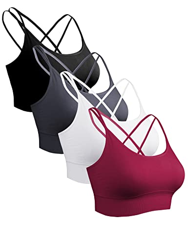 Sykooria Sport BH Damen Gepolstert Bustier Damen BH ohne Buegel Spaghettiträger Cross Back Design Push up BH Sport Bra Top für Yoga Fitness, Schwarz+Dunkelgrau+Weinrot+Weiß M von Sykooria