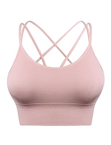 Sykooria Sport BH Damen Gepolstert Bustier Damen BH ohne Buegel Spaghettiträger Cross Back Design Push up BH Sport Bra Top für Yoga Fitness, nacktes Pulver L, AMB00393_N_L von Sykooria