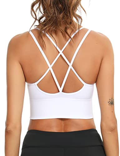 Sykooria Sport BH Damen Gepolstert Bustier Damen BH ohne Buegel Spaghettiträger Cross Back Design Push up BH Sport Bra Top für Yoga Fitness, Weiß L Sykooria Sport BH Damen Gepolstert Bustier Damen BH ohne Buegel Spaghettiträger Cross Back Design Push up BH Sport Bra Top für Yoga Fitness, Weiß L von Sykooria