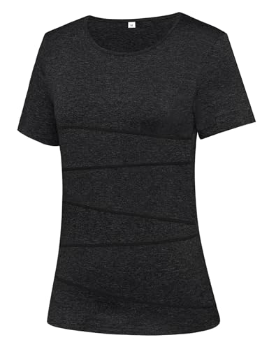 Sykooria Damen T-Shirt Sport Funktionsshirt Kurzarm Rundhals Sportshirt Atmungsaktiv Laufshirt Fitness Laufshirt Yoga Oberteile Tops, Schwarz XXL von Sykooria