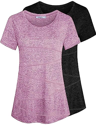 Sykooria Sport T-Shirt Damen Kurzarm Leicht Laufshirt Atmungsaktive Fitnessshirt Rundhals Sportshirt Gym Funktionsshirt Yoga Shirt Tops, 2er Pack L von Sykooria