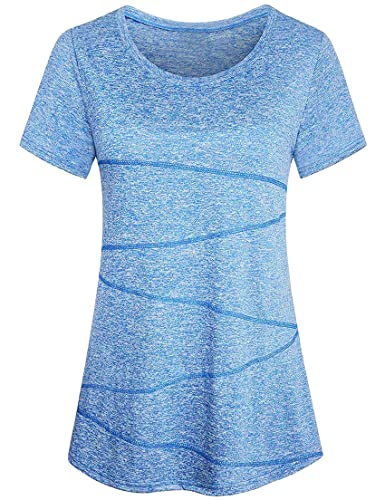 Sykooria Sport T-Shirt Damen Kurzarm Leicht Laufshirt Atmungsaktive Fitnessshirt Rundhals Sportshirt Gym Funktionsshirt Yoga Shirt Tops, Blau M von Sykooria