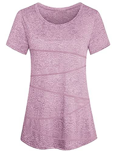 Sykooria Sportshirt Damen Kurzarm Fitness T-Shirt Atmungsaktiv Funktionsshirt Laufshirt Rundhals Leicht Tshirt Gym Oberteile Tops Regular Fit, Light Purple XL von Sykooria