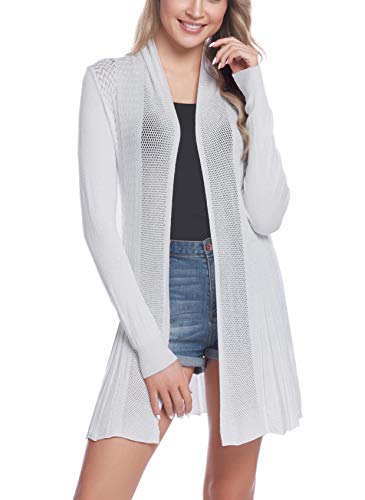 Sykooria Strickjacke Damen Lang Leichte Cardigan Sommer Herbst Gestrickt Strickpullover Offene Pullover Elegant Longstrickjacke Grau S von Sykooria