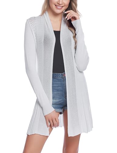 Sykooria Strickjacke Damen Lang Leichte Cardigan Sommer Herbst Gestrickt Strickpullover Offene Pullover Elegant Longstrickjacke Grau XL von Sykooria