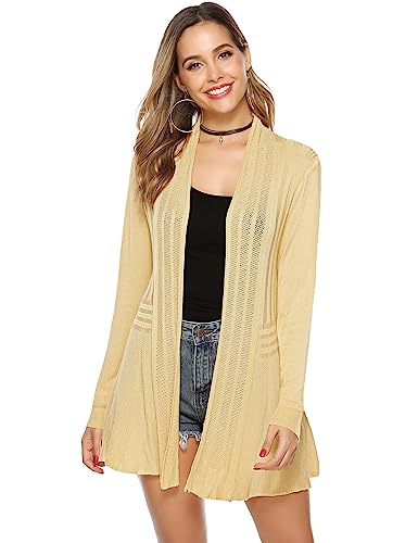 Sykooria Strickjacke Damen Lang Leichte Cardigan Sommer Herbst Gestrickt Strickpullover Offene Pullover Elegant Longstrickjacke Aprikose L von Sykooria