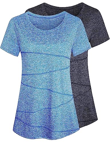 Sykooria Damen Sport Fitness T-Shirt Kurzarm Rundhals Laufshirt Trainingsshirt Leicht Atmungsaktiv Shortsleeve Gym Fitness Yoga Tops, 2er Pack M von Sykooria