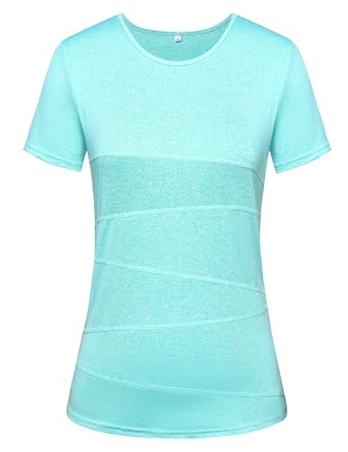 Sykooria Sportshirt Damen Kurzarm Rundhals Laufshirt Fitness Gym T-Shirt Funktionsshirt Atmungsaktiv Shortsleeve Yoga Oberteile Top, Saphirblau L von Sykooria