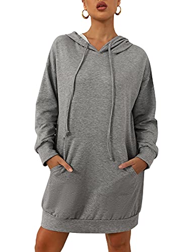 Sykooria Women's Damen Pullover Langarm Basic Kapuzenpullover Tops Hoodie Kleid Hooded Sweatshirt, dunkelgrau, XXL von Sykooria