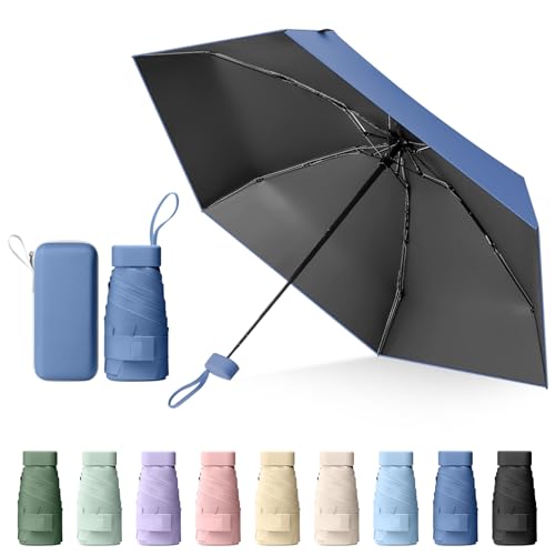 Sykrawki Mini Regenschirm, Reise-Regenschirm, Kleiner UV-Regenschirm, Winddichter Regenschirm Mit Kapselhülle, Tragbarer Taschenschirm Für Männer Und Frauen (Dunstblau) von Sykrawki