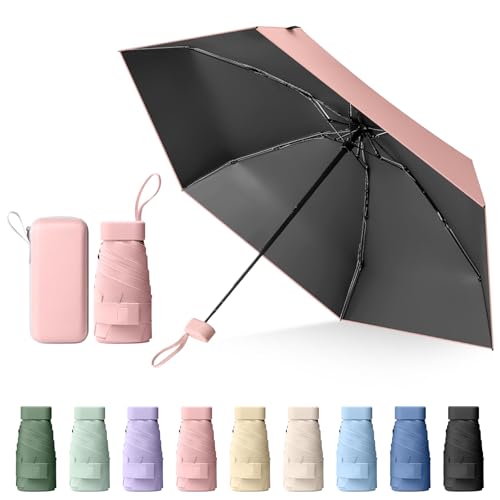 Sykrawki Mini Regenschirm, Reise-Regenschirm, Kleiner UV-Regenschirm, Winddichter Regenschirm Mit Kapselhülle, Tragbarer Taschenschirm Für Männer Und Frauen (Rosa) von Sykrawki