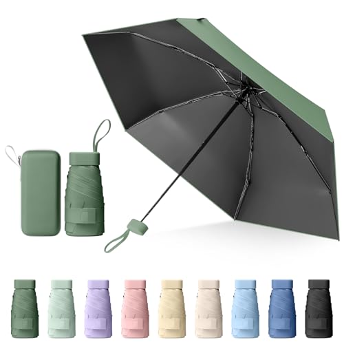 Sykrawki Mini Regenschirm, Reise-Regenschirm, Kleiner UV-Regenschirm, Winddichter Regenschirm Mit Kapselhülle, Tragbarer Taschenschirm Für Männer Und Frauen (Waldgrün) von Sykrawki